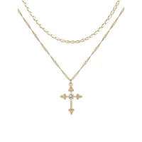 Goldtone and Cubic Zirconia 2-Piece Cross Pendant Necklace Set