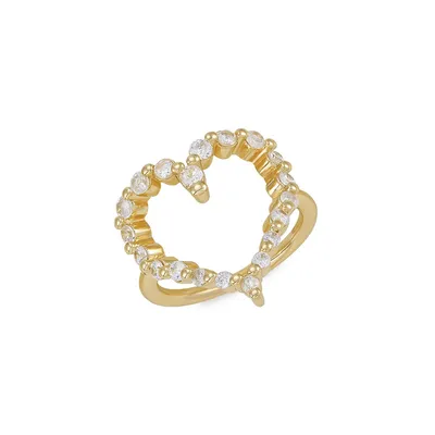 Goldtone and Cubic Zirconia Big Heart Cocktail Ring
