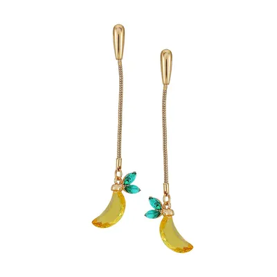 Goldtone and Glass Stone Banana Linear Earrings