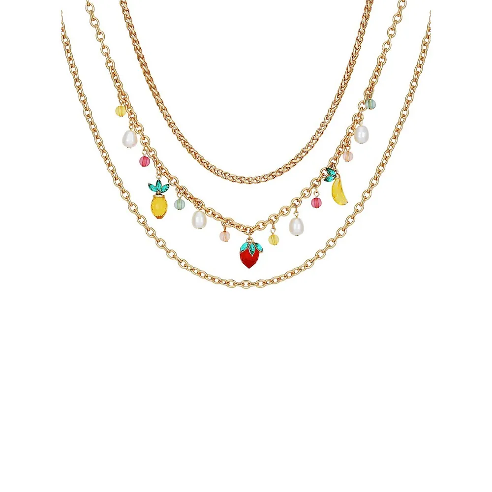 Goldtone 3-Row Fruit Charm Short Necklace