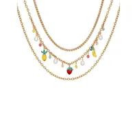 Goldtone 3-Row Fruit Charm Short Necklace