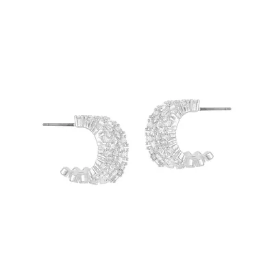 Silvertone and Cubic Zirconia Small Hoop Earrings