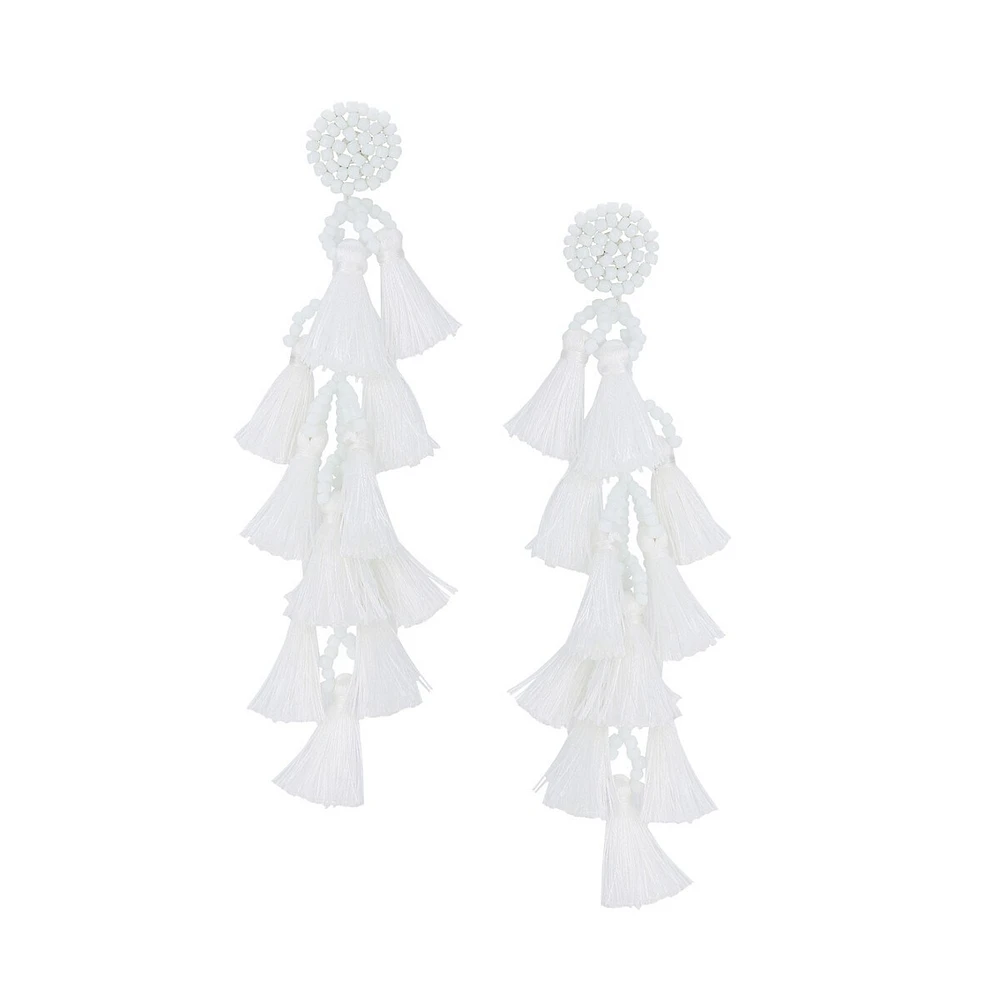 Seed Bead & Tassel Linear Earrings