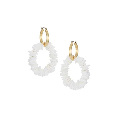 Goldtone & Mother-Of-Pearl Shell Hoop Drop Earrings