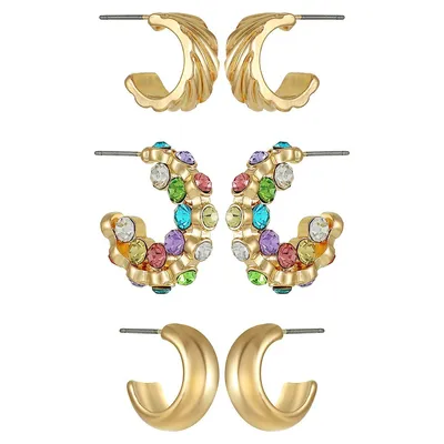 3-Pair Assorted Goldtone Huggie Earrings