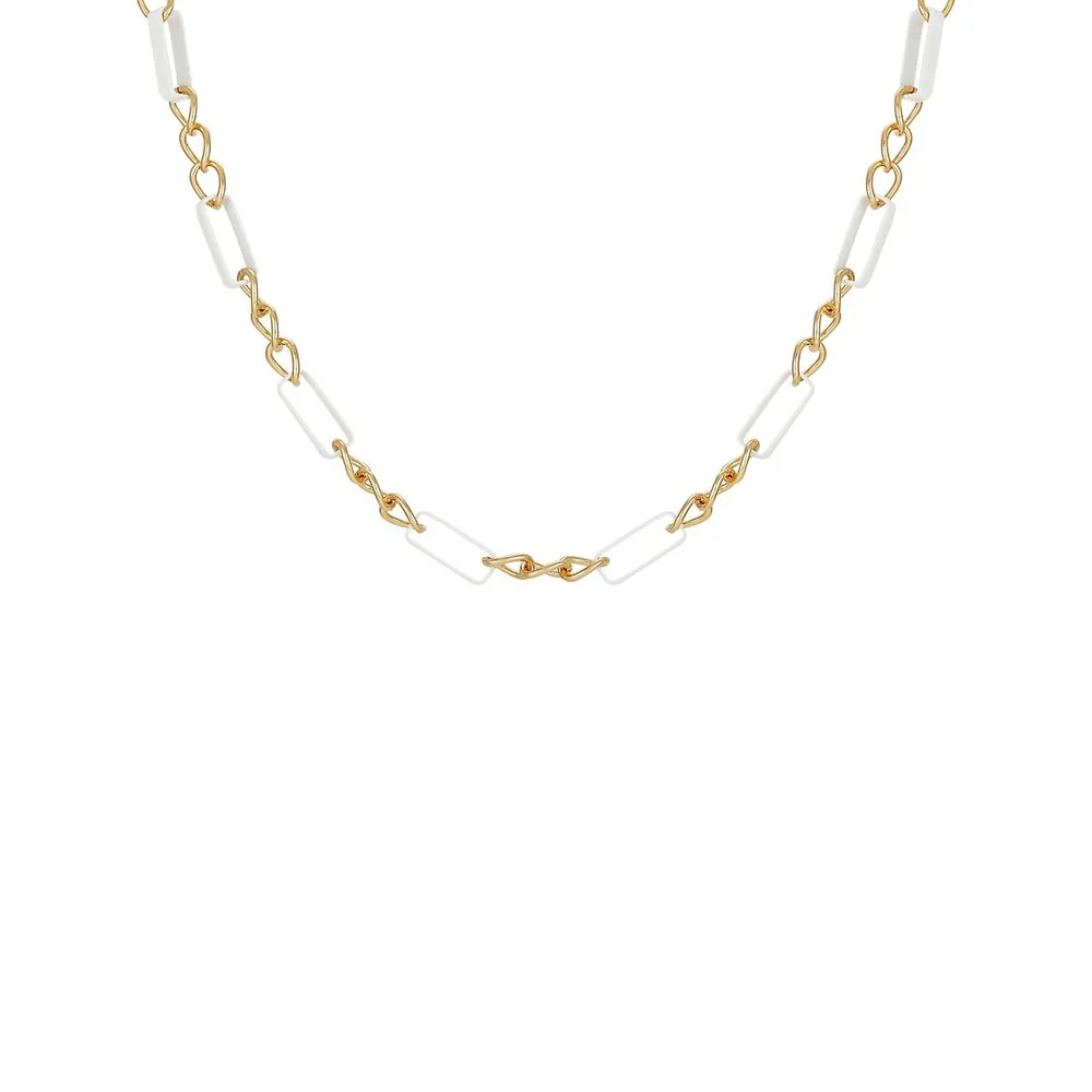 Goldtone Chain & White Rectangular Station Necklace