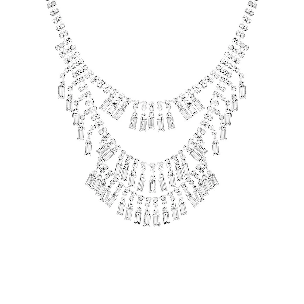 Silvertone & Cubic Zirconia Triple-Tier Statement Necklace