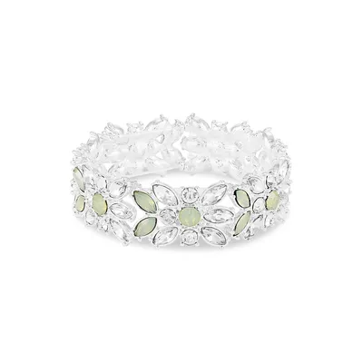 Silvertone & Rhinestone Floral Bracelet