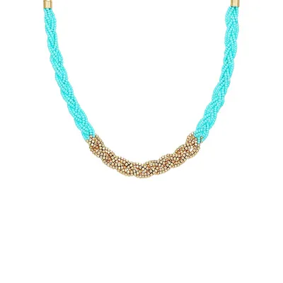 Goldtone and Turquoise-Colour Woven Bead Statement