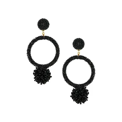 Goldtone and Black Bead Circular Drop Earrings
