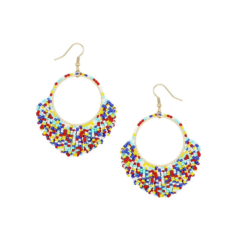 Goldtone Multi-Bead Hoop Drop Earrings