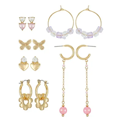 6-Pair Multi-Theme Embellished Goldtone Earrings