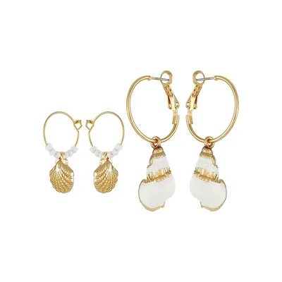 2-Pair Goldtone Shell Earrings