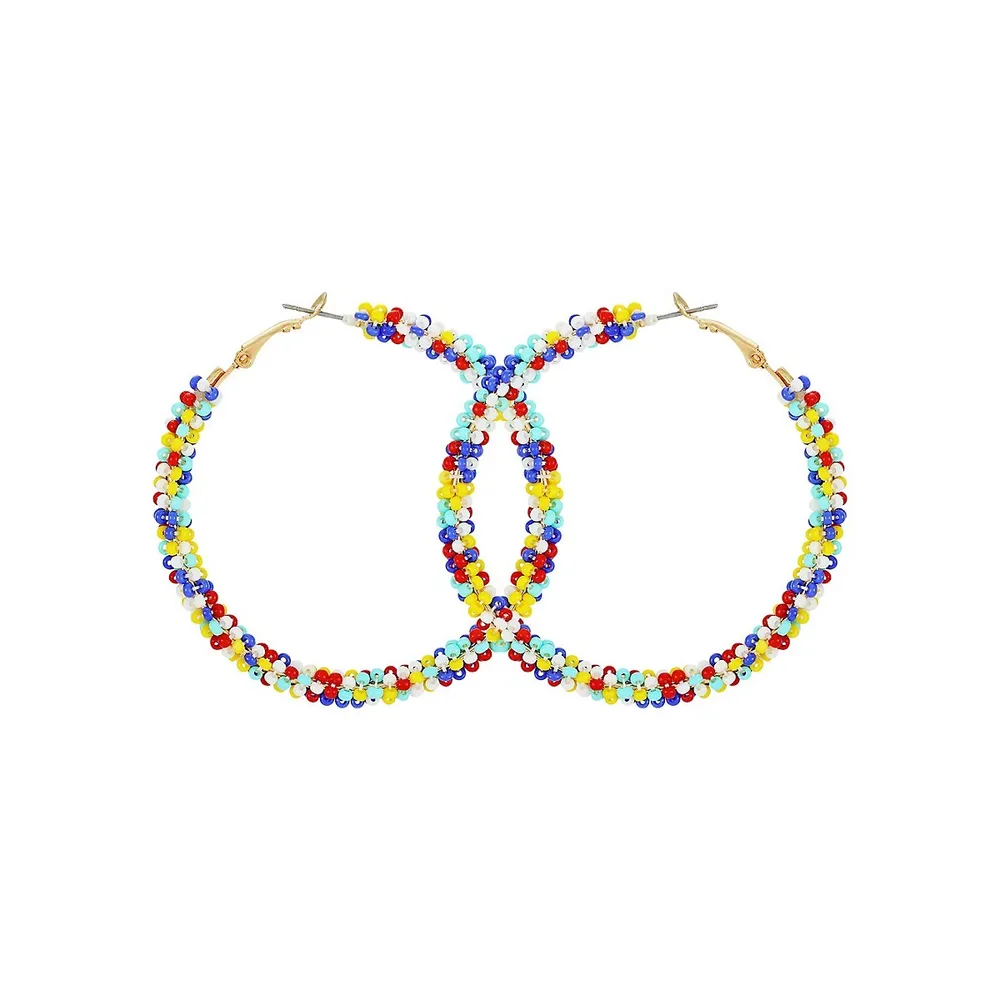 Goldtone and Multicolour Beaded Hoop Earrings