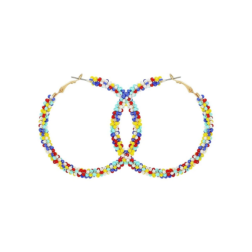 Goldtone and Multicolour Beaded Hoop Earrings