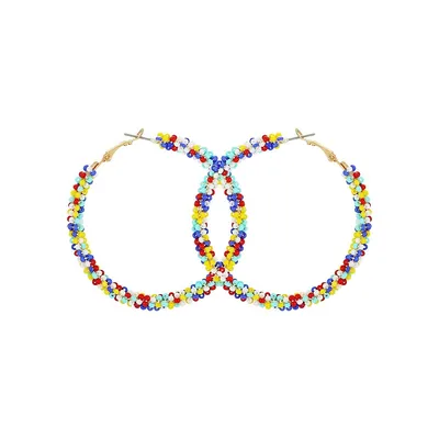 Goldtone and Multicolour Beaded Hoop Earrings