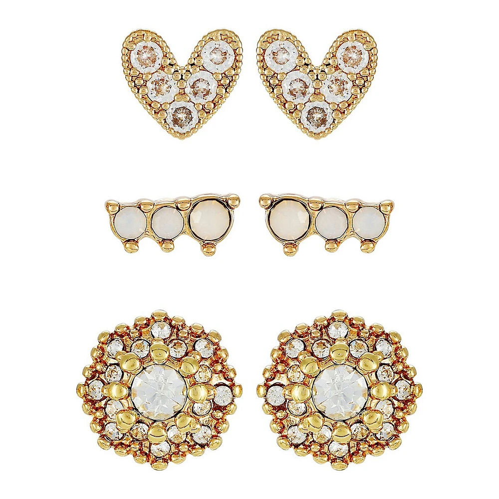 3-Pair Assorted Embellished Goldtone Bead Earrings