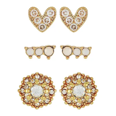 3-Pair Assorted Embellished Goldtone Bead Earrings
