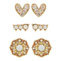 3-Pair Assorted Embellished Goldtone Bead Earrings