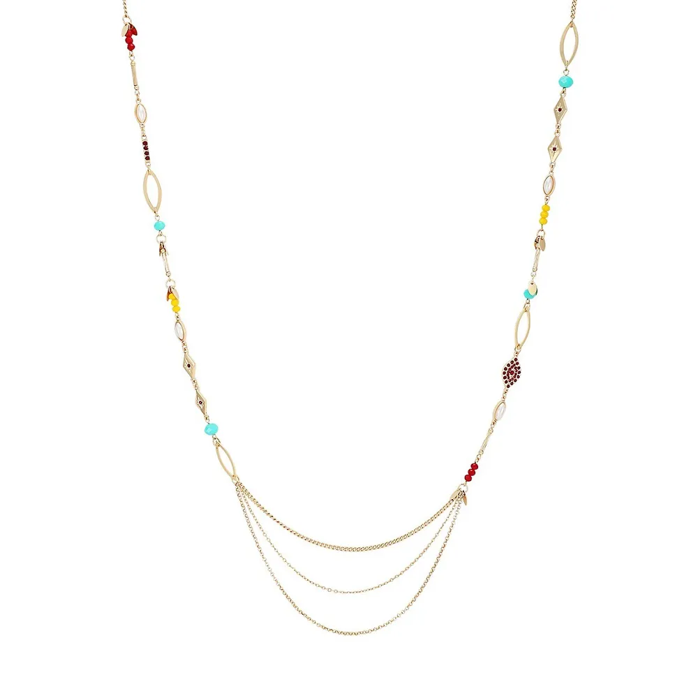 Goldtone and Multicolour Bead Long Station Necklace