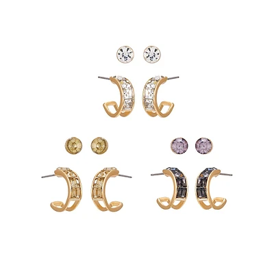 6-Pair Embellished Stud & Huggie Earrings