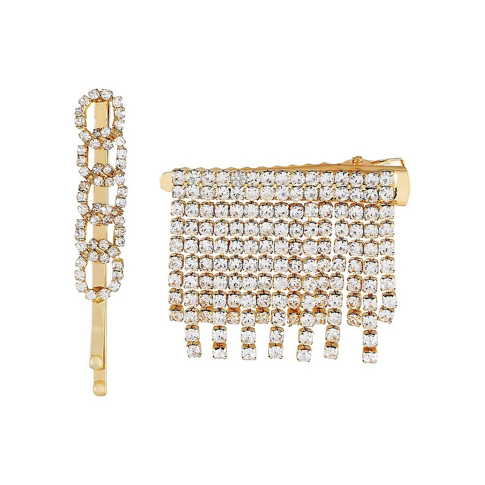 Goldtone & Glass Crystal 2-Piece Hair Clip Set