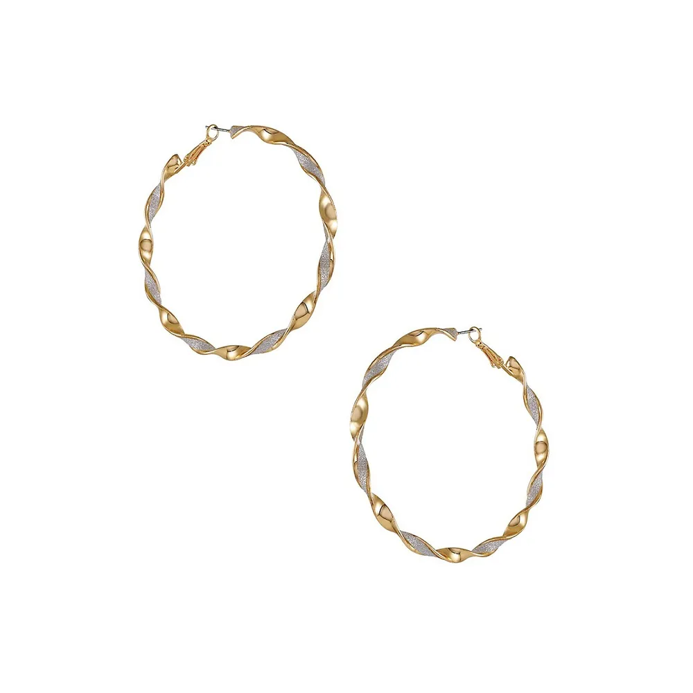 Goldtone & Glitz Twisted Hoop Earrings