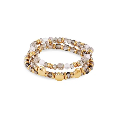 Goldtone & Beaded Multi-Row 3-Piece Bracelet Set
