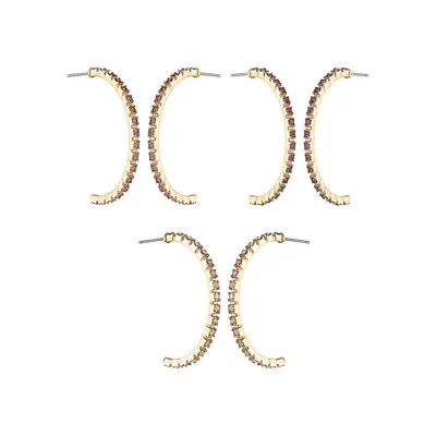 Goldtone & Glass Crystal 3-Pair Half-Hoop Earring Set