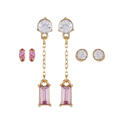 Goldtone & Glass Crystal -Pair Earring Set