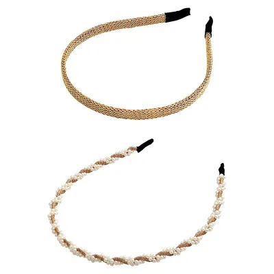 2-Pack Goldtone & Faux Pearl Hair Band Set