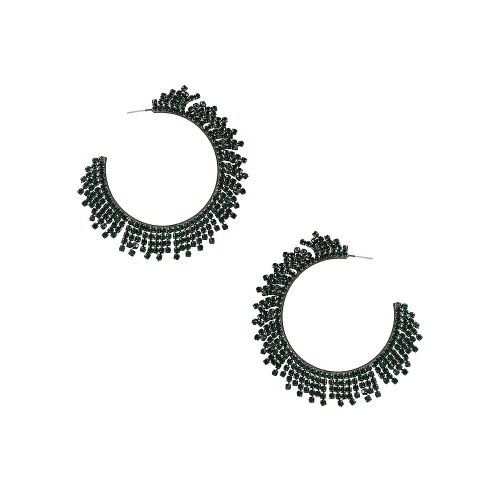 Black Crystal Cup-Chain Hoop Earrings