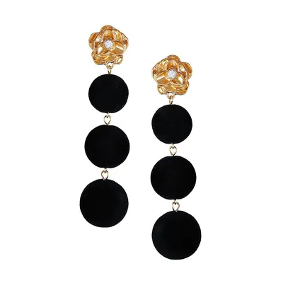 Goldtone Flower & Velvet Ball Drop Earrings