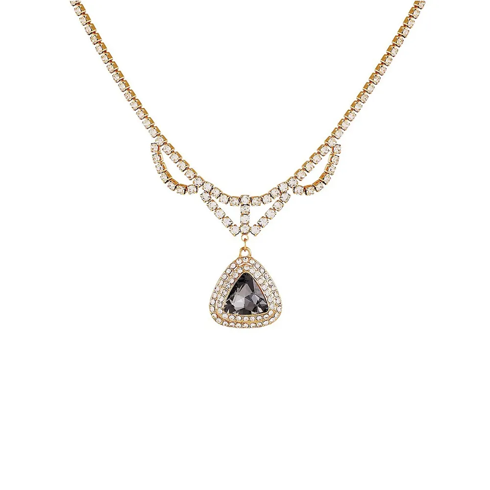 Goldtone, Black Stone & Crystal Cup-Chain Necklace