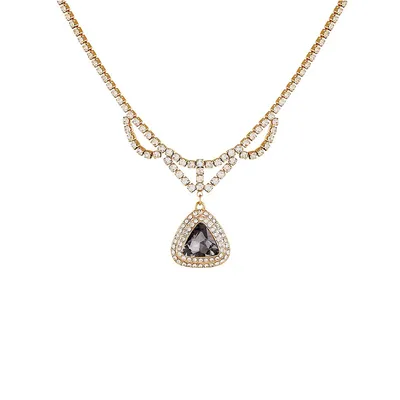 Goldtone, Black Stone & Crystal Cup-Chain Necklace