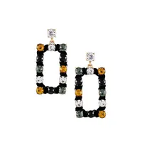 Velvet & Multicolour Crystal Rectanglar Drop Earrings