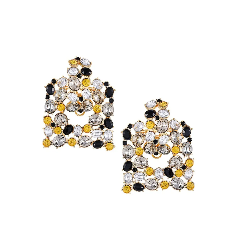 Goldtone & Multicolour Stone Doorknocker Earrings