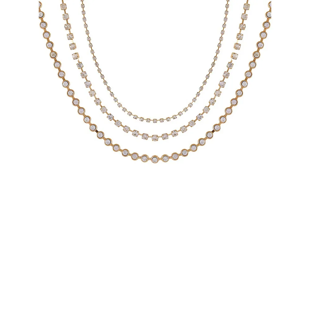 Goldtone & Glass Crystal Cup-Chain Multirow Choker Necklace