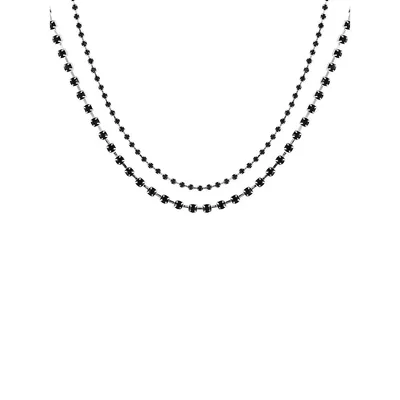 Silvertone & Black Crystal Cup-Chain Multi-Row Choker Necklace
