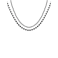 Silvertone & Black Crystal Cup-Chain Multi-Row Choker Necklace