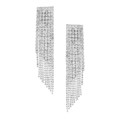 Silvertone & Glass Crystal Cup-Chain Linear Earrings