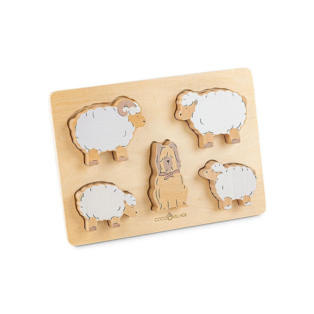 Shepherd Dog & Sheep Wooden Plate Puzzle