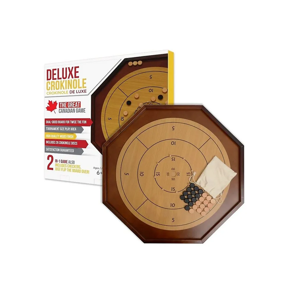 Crokinole 2 In 1 Natural Wood Color | Classic Board Game | Includes 26 Black And White Discs And Game Board