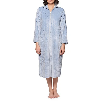 Loose-Fit Dot Print Zipper Robe