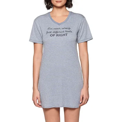 Striped Typographic Print T-Shirt Dress