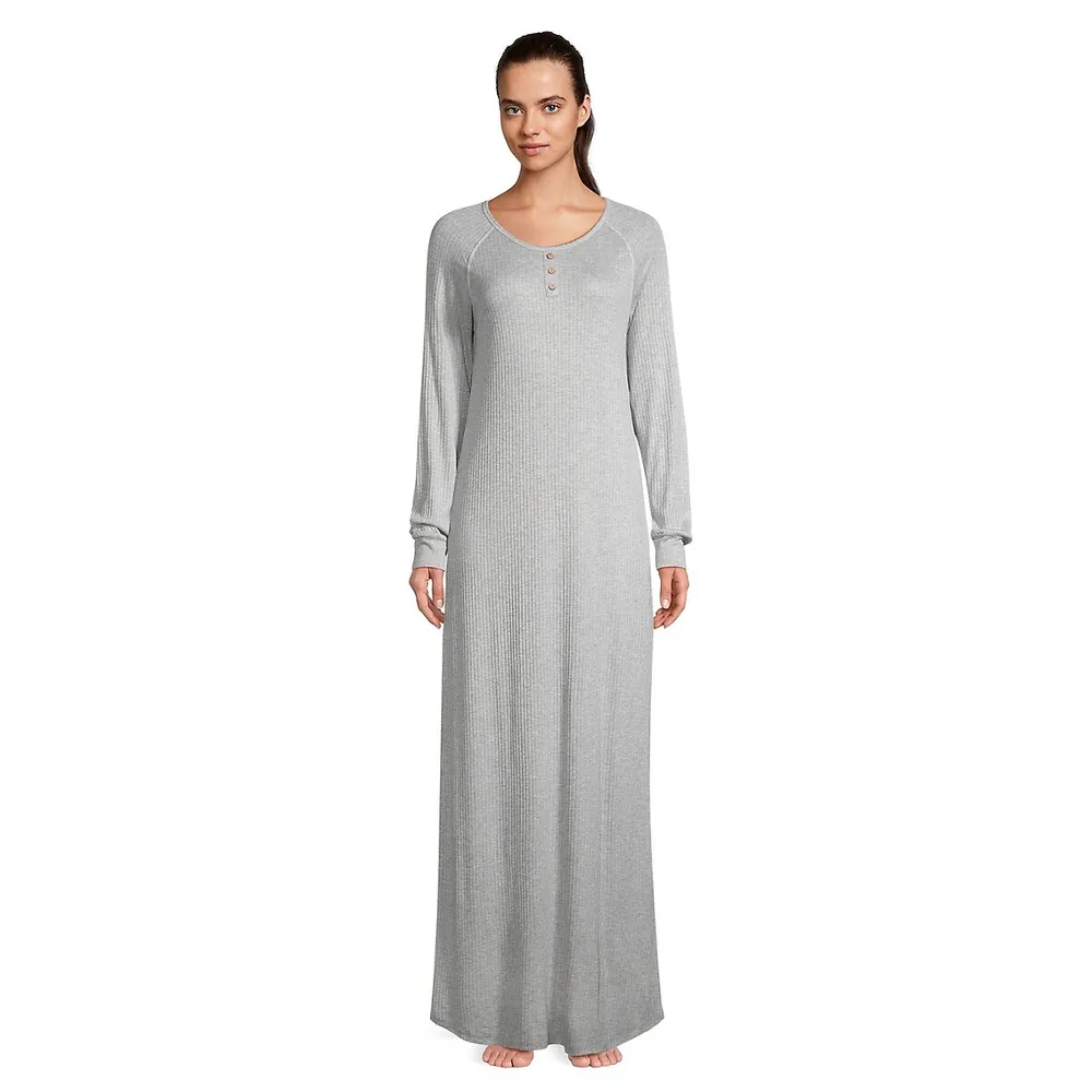 Raglan-Sleeve Textured Long Nightgown