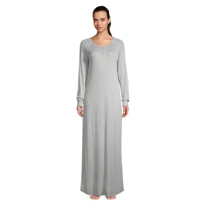 Raglan-Sleeve Textured Long Nightgown