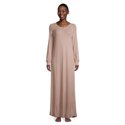 Raglan-Sleeve Textured Long Nightgown