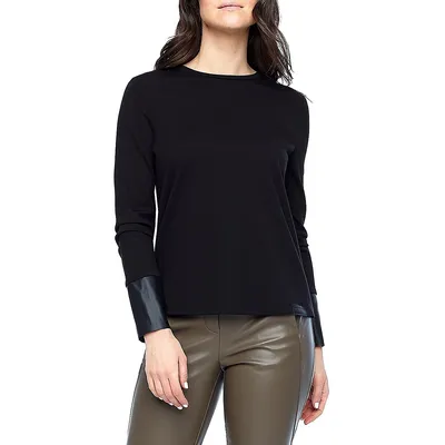 Tallulah Slim-Fit Faux-Leather-Cuff Top
