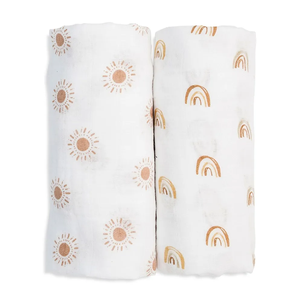 2-Pack Cotton Muslin Swaddle Blankets - Rainbow & Suns Print
